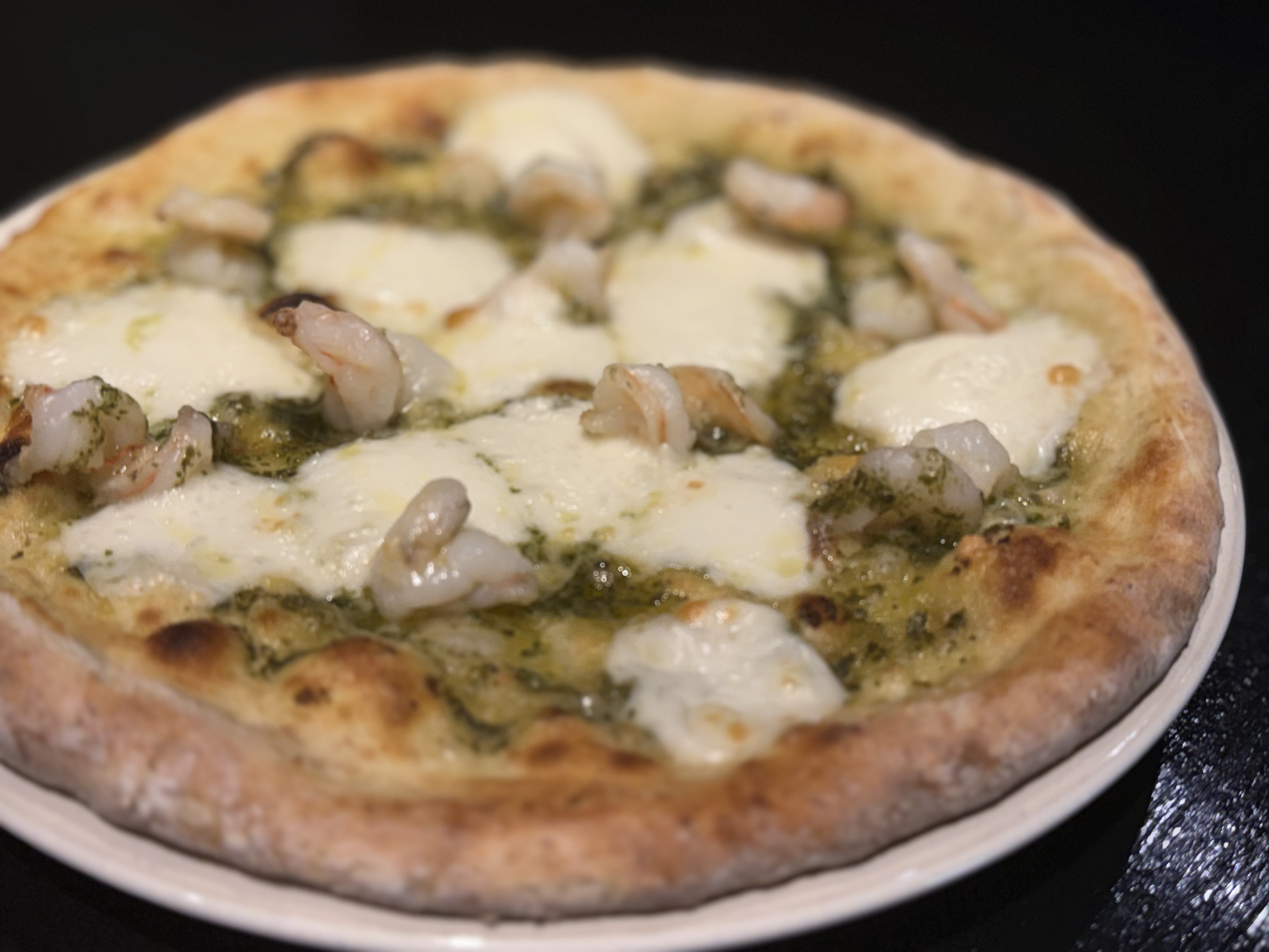 Shrimp Genovese pizza