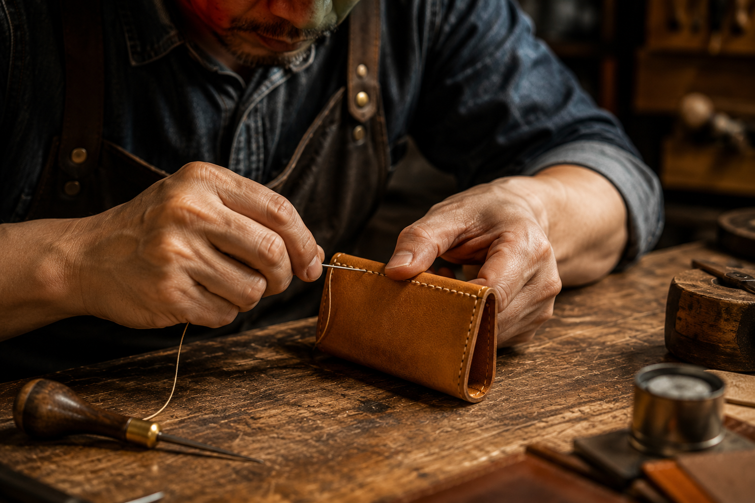 TMK-samurai leather goods, hand-stitched